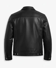 Men Black Leather Trucker Jacket