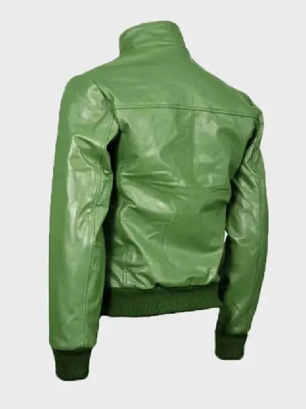 Mens Green Bomber Leather Jacket