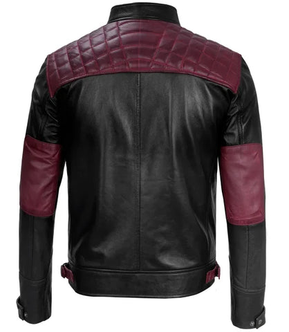 Rollins Men’s Maroon & Black Cafe Racer Leather Jacket