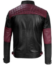 Rollins Men’s Maroon & Black Cafe Racer Leather Jacket