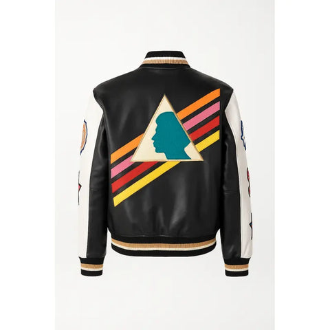 Multi-Color Triangle Leather Varsity Jacket