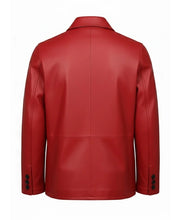 Mens Flap Pockets Red Leather Jacket
