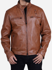 Jakub Men's Distressed Brown Motorcycle Leather Jacket