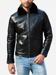 Jasper Aviator Flight Shearling Black Leather Jacket