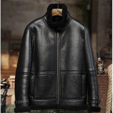 Mens Aviator Black Sheepskin Shearling B3 Bomber Jacket Coat
