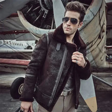 Mens Aviator Pilot Airforce B3 Bomber Sheepskin Shearling Leather Jacket
