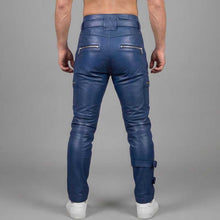 Men's Blue Cowhide Leather Cargo Pants Handmade Biker Gothic Style