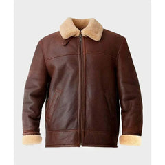 Mens Brown Aviator B3 Bomber Sheepskin Shearling Leather Jacket Coat