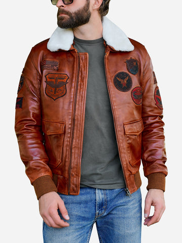 Bradley Brown Military Patches Leather Jacket