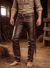 Mens Brown Leather Fringe Cowboy Pants