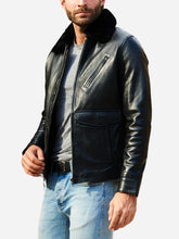 Jasper Aviator Flight Shearling Black Leather Jacket
