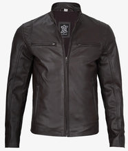 Mens Classic Dark Brown Cafe Racer Leather Jacket