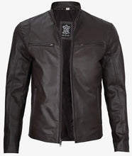 Mens Classic Dark Brown Cafe Racer Leather Jacket