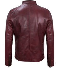 Dodge Men's Maroon Cafe Racer Premium Lambskin Leather Jacket