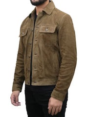 Corey Olive Green Suede Trucker Jacket