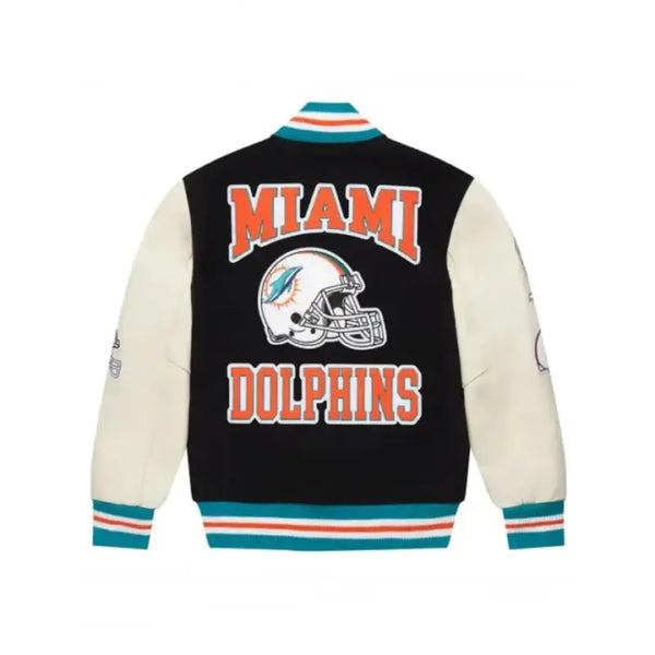 Miami Dolphins Letterman Black & White Jacket