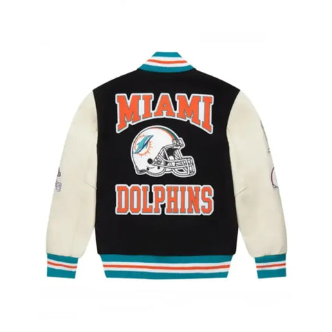 Miami Dolphins Letterman Black & White Jacket