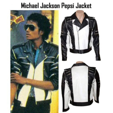 Michael Jackson Pepsi Commercial Ad Black White Vintage Leather Men's Jacket