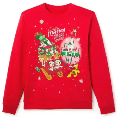 Mickey Mouse The Merriest Place on Earth Red Sweatshirt