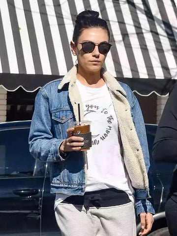 Mila Kunis Shearling Denim Jacket