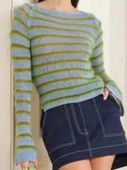 Kaitlin Olson High Potential S01 Blue Green Striped Sweater