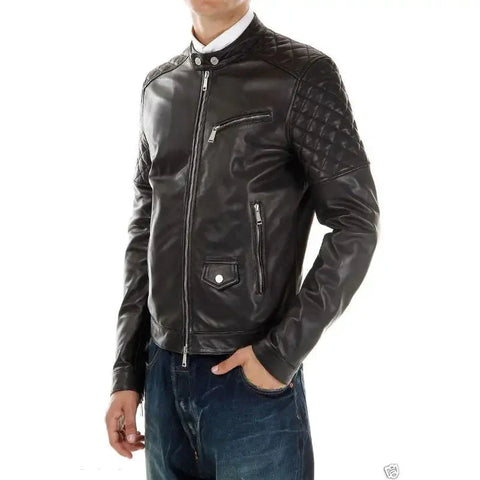 Motorcycle Leather Men Black Jacket