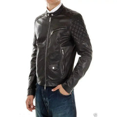 Motorcycle Leather Men Black Jacket