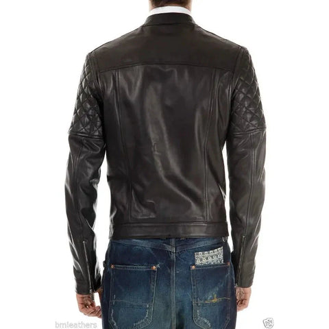 Motorcycle Leather Men Black Jacket