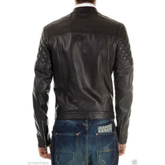 Motorcycle Leather Men Black Jacket
