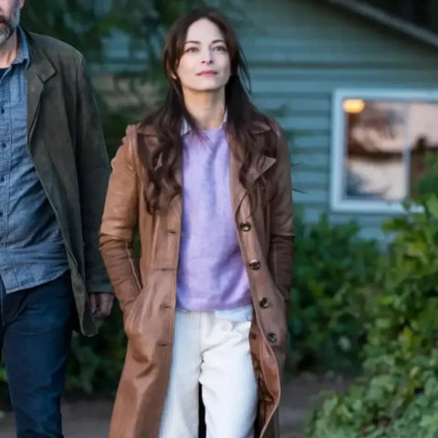 Murder in a Small Kristin Kreuk Brown Leather Trench Coat