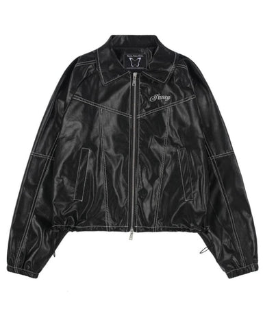 NF Glossy Stitch Leather Jacket