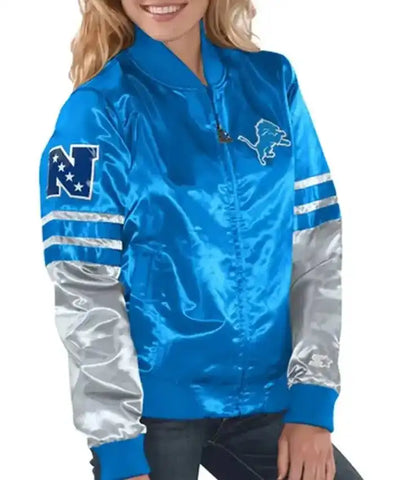 NFL Detroit Lions Tie Breaker Blue Satin Varsity Jacket