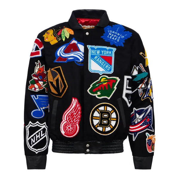 NHL Collage Wool & Leather Black Jacket