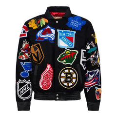 NHL Collage Wool & Leather Black Jacket