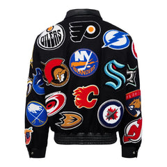 NHL Collage Wool & Leather Black Jacket
