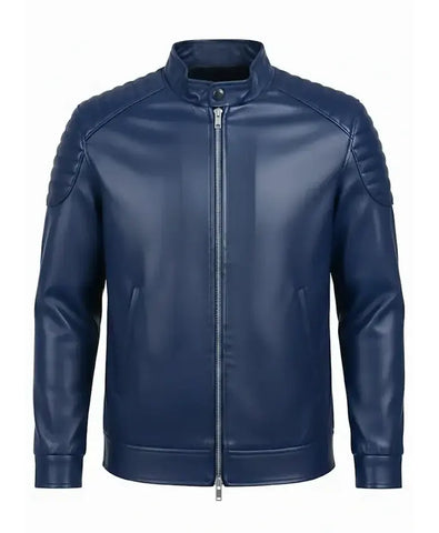 Navy Blue Slim Fit Premium Leather Biker Jacket