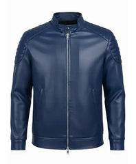 Navy Blue Slim Fit Premium Leather Biker Jacket