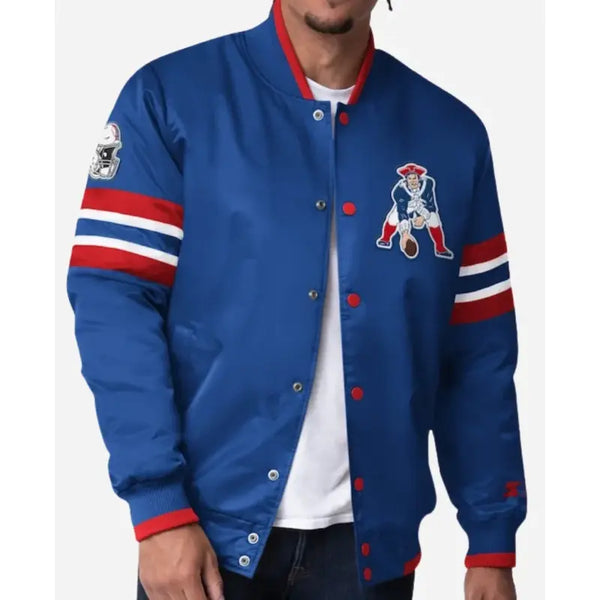New England Patriots Satin Blue Varsity Jacket