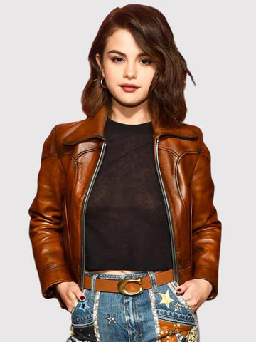 New York Fashion Week Selena Gomez Leather Jacket
