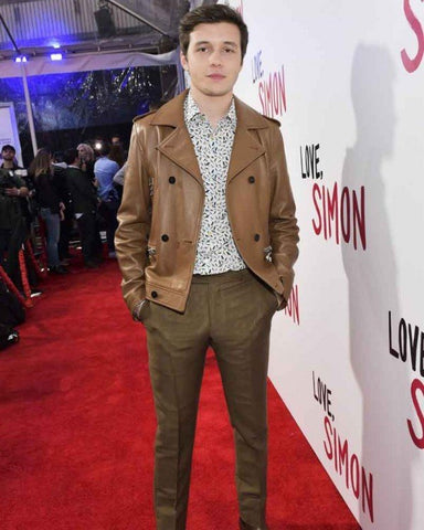 Nick Robinson Love Simon Brown Biker Leather Jacket