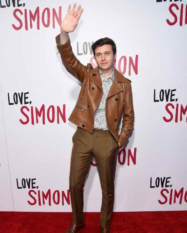 Nick Robinson Love Simon Brown Biker Leather Jacket