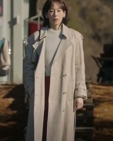No In-ji The Trunk White Leather Trench Coat