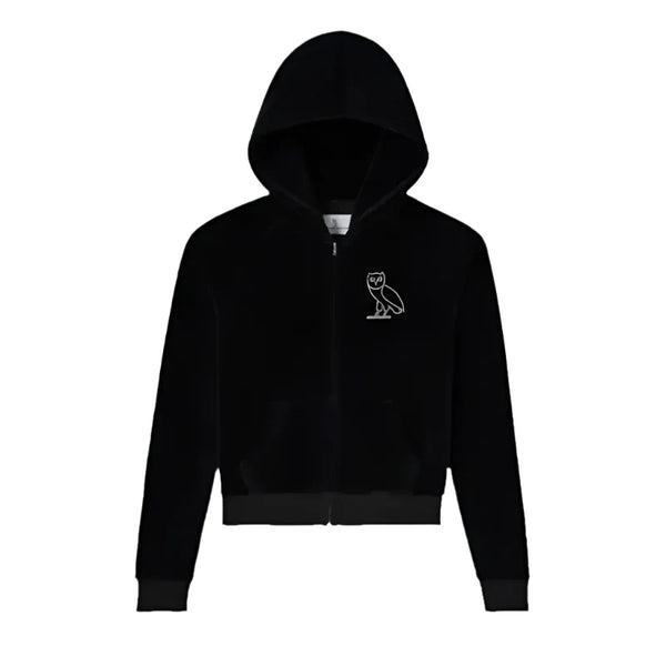 OVO x Rhinestone Crystal Black Velour Hoodie