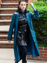Selena Gomez 2025 Blue Leather Coat
