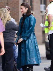 Selena Gomez 2025 Blue Leather Coat