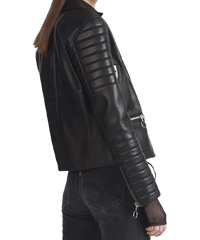 Sheep Leather Biker Jacket Women, Black
