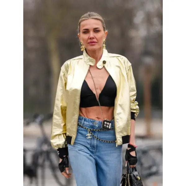Paris Fashion Week Chanel Gold Metallic Leather Jacket