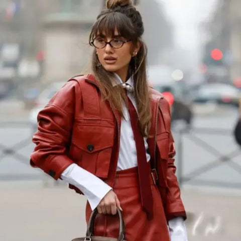 Paris Fashion Week 2025 Red Leather Jacket