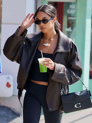 Laura Harrier Oversized Biker Leather Jacket