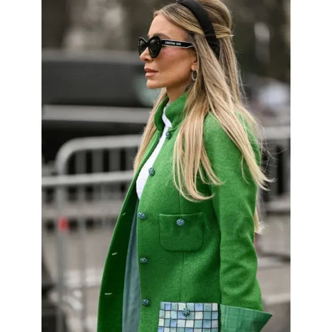 Paris Fashion Week Green Chanel Wool Coat